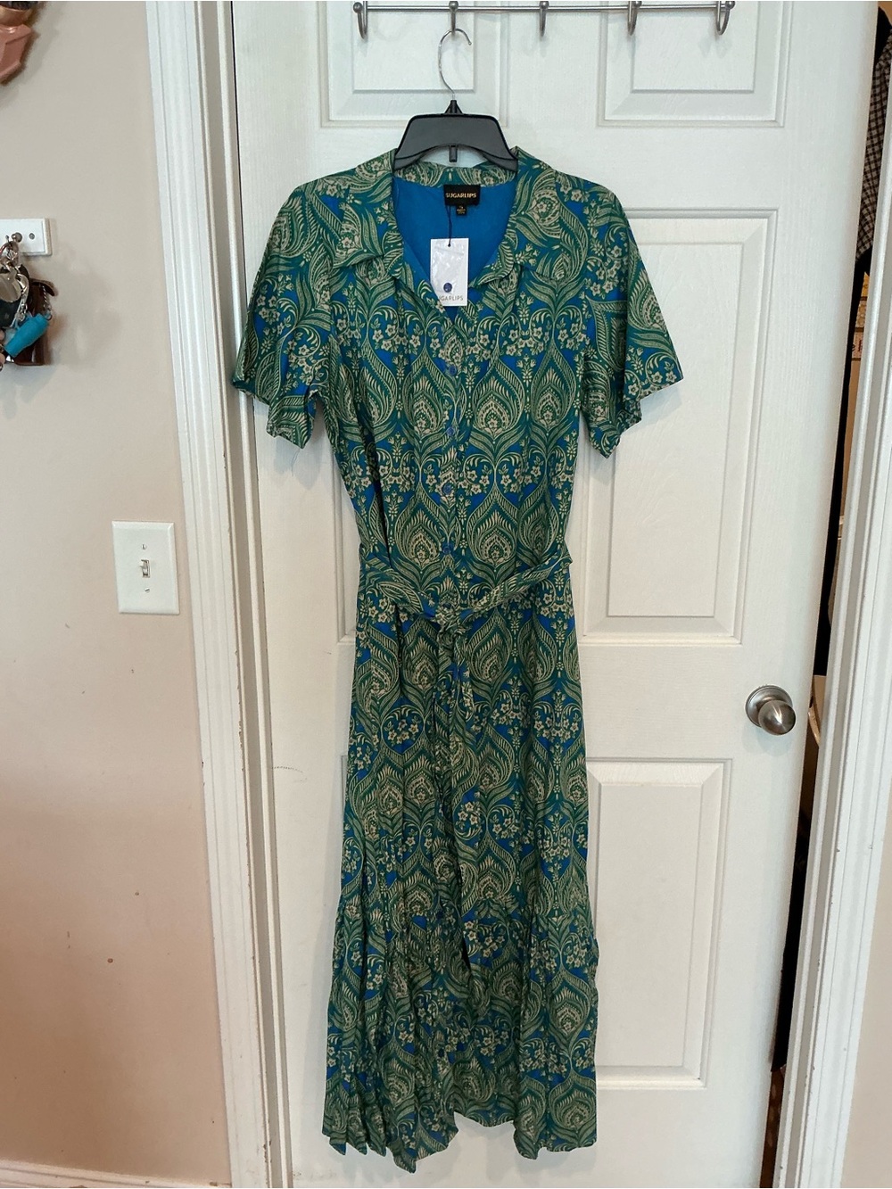 Sugarlips Teal and Olive Paisley Maxi Dress